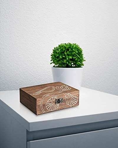 5x7 Jóias de madeira Organizador da caixa de madeira - Caixa de bugiganga celta de madeira feita à mão esculpida com