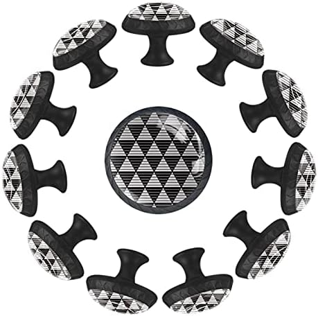 12 peças Triângulos abstratos Triângulos em preto e branco botões de vidro para gavetas de cômoda, 1,37 x 1,10 em armários de cozinha