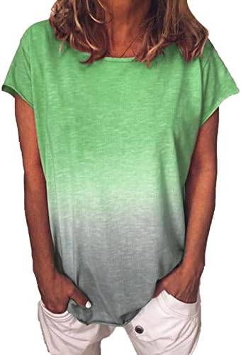 Camisas femininas Casual, camiseta de festa Mulheres de manga curta Holida e tamanho simples de camiseta solta Luz de pescoço O