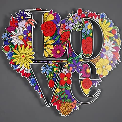 Amor em flores UV Impresso na arte da parede de metal | Love Wall Art Metal Sign | Sinal em forma de coração | Presente do