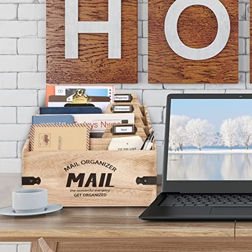 Wojoiul XXL Organizador de email com 4 compartimentos, decoração de mesa de madeira, letra de correio para bancada, classificador de correspondência rústico do Caminhão Rústico Organizador de Desktop