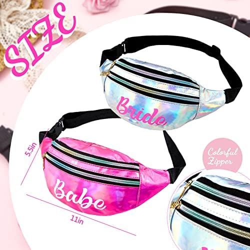 7 PCs Bachelorette Party Fanny Pack Pack Holographic Bachelorette Party Favors Laser Babe e Bride Fanny Pack com cinto ajustável