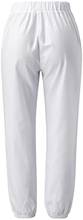 AMTF Women Women Solid Linen Trouser Pant casual Baggy Saltic Caists calça de perna larga com calça de pocket moda Plus Tamanho Jean