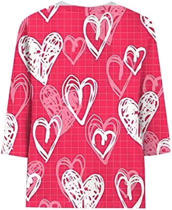 Camiseta do dia dos namorados mulheres fofas de coração tees gráficos 3/4 de manga casual camisa de beisebol túnica fofa tops túnica