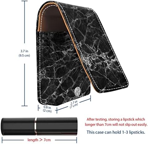 Mini estojo de batom com espelho para bolsa, incrível organização de porta -caixas portátil de mármore preto