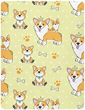 Alaza Cute Corgi Dog Palka Dots Lençóis de berço amarelo FOLHO DE BASSINET para meninos bebês crianças pequenas, mini tamanho 39 x 27 polegadas