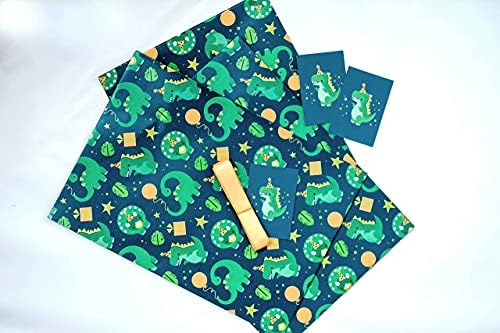 Conjunto de presentes de papel de embrulho de dinossauro - papel de embrulho de aniversário para meninos - w/ 27 x 39