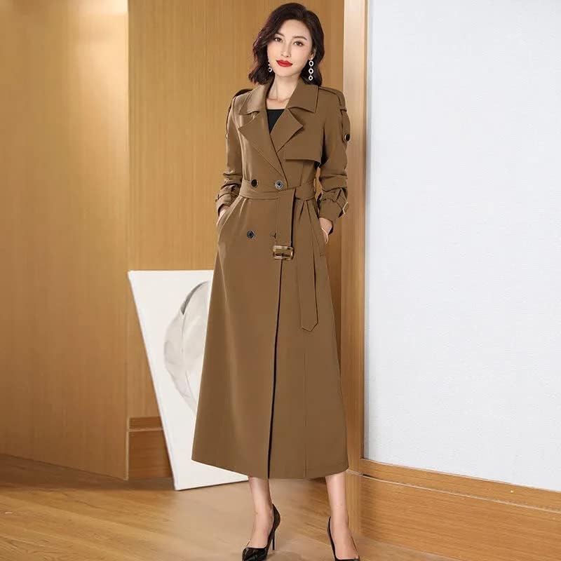 Hsqibaoer Lady X-Long Windbreaker elegante e elegante temperamento coreano Basto duplo Trench Coat Spring outono