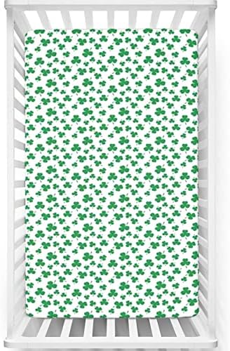 Folhas de mini berço com tema de Shamrock, mini folhas de berço portáteis Ultra Soft Material Baby Sheet para meninos meninas, 24 x38, samambaia verde e branca