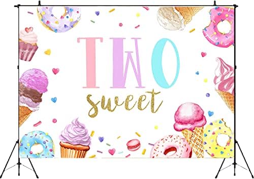 Maysskq Two Sweet Birthday Birthday Birthdap Sweet Cream Girl Birthday Bordal Backgrinks Sprinkls Cupcakes Banner Decorations Supplies