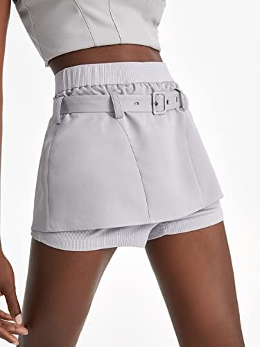 Fioxa shorts femininos de cintura alta com cinto 2 em 1 shorts