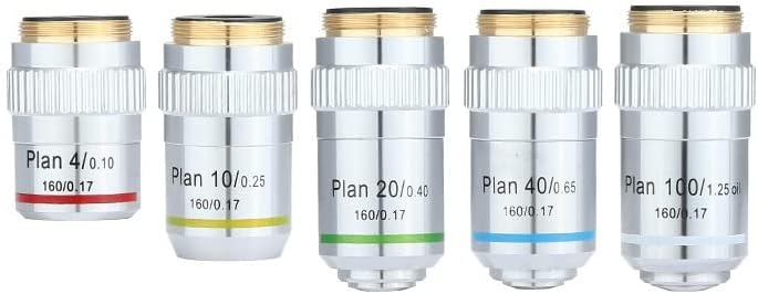 Kit de acessórios para microscópio para adultos Plano de microscópio Achromatic Lens de objetivo 4x, 10x, 20x, 40x, 100x Microscópio