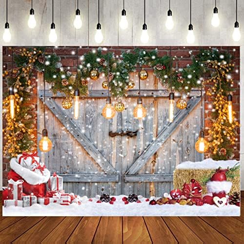 Ltlyh 10x8ft Christmas Barn Door tem tema do pano de fundo de Natal de inverno foto de neve backdorp cenário de Natal Presentes Decoração