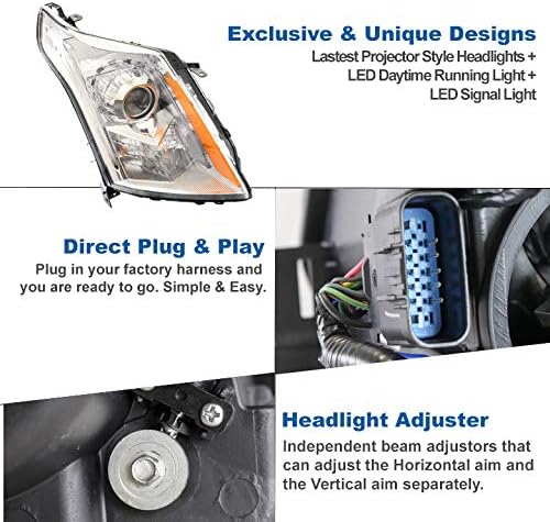 ZMAUTOPTS LED TUBE Projector de farol da lâmpada do farol de farol do passageiro para o passageiro para 2010-2014 Cadillac