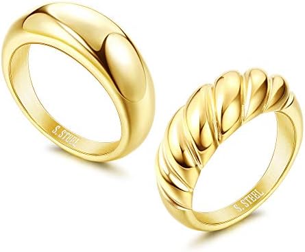 Thunaraz 2pcs anel de cúpula robusta para mulheres de ouro minimalista de prata
