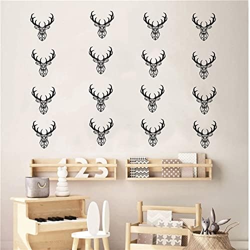 Uilmniy 16pcs Geométrico Cabeças de veados adesivo de parede Decoração de vinil de vinil Deer Wall Art Decal