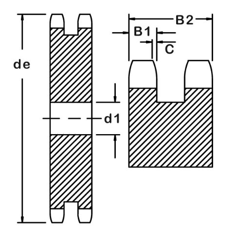 Ametric® 2042A21 METRIC 2042A21 ISO 08B-2 PLACA PLACA PLACA DE AÇO 21 DORES PARA AMETRIC® No. 2042 Corrente de fios duplos com arremesso de 12,7 mm, largura do rolo de 7,75 mm, diâmetro do rolo de 8,51 mm, brore piloto de 16 mm +/- 1 mm,