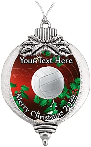 Volleyball Feliz Natal Ornamento de prata Presente do boneco de neve ou bulbo personalizado Escolha seu texto