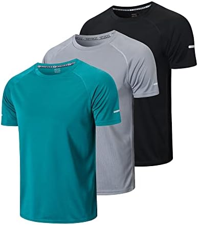 Frueo Men's 3 Pack Camisetas de exercícios de umidade seca Wicking camisetas atléticas de manga curta de manga curta