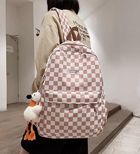 Mochila estética da academia de luz de xadrez para garotas adolescentes Backpack Plaid Preppy com utilidade da bolsa escolar