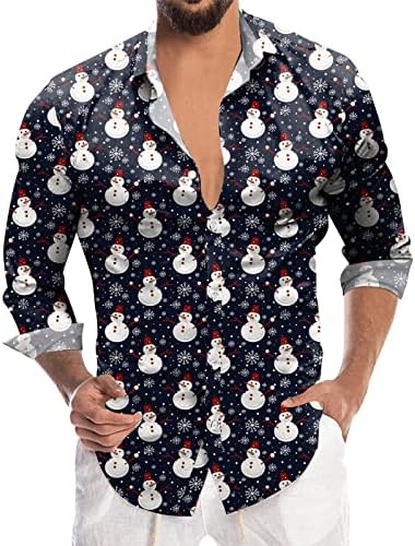 GDJGTA MONS Fashion Casual Christmas Digital 3D Impressão Botão de lapela de férias Camisa de manga comprida camiseta de gola alta
