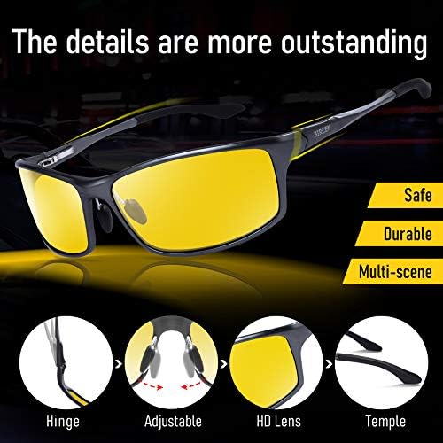 Óculos de visão noturna de Bircen para dirigir: HD Anti-GLARE AL-MG Frame Night Driving Glasses for Men