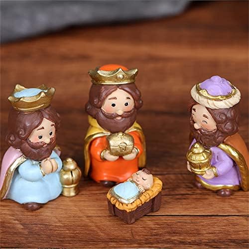 Conjunto de figuras de natividade de Natal QBomb, 10pcs resina natividade figuras cena definida para decorações de Natal Indoor, conjunto de natividade de manjedoura | Estatuetas de natividade pintadas à mão de resina, 2