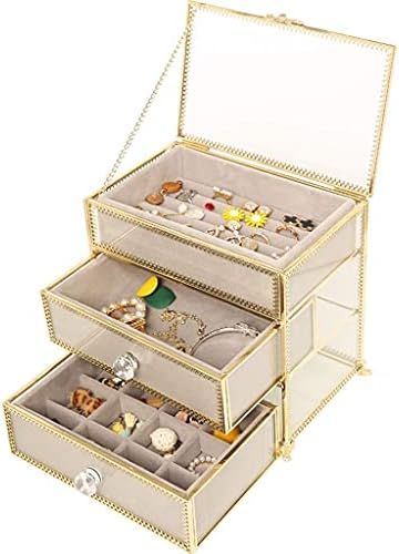 Caixa de jóias de armazenamento de jóias Caixa de jóias de acrílico com 3 gavetas, organizador para brincar anel de