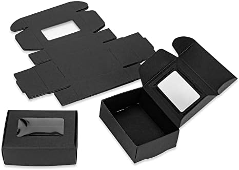 Hasbin Black Small Favor Boxes com janela transparente - 3 x 4 caixas de sabão para sabão e caixas de doces caseiros para doação de presentes - caixas pequenas de papel para guloseimas - mini caixas de balas)