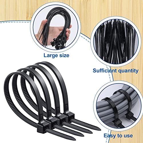 1000 PCs 14 Black Zip Ties pesados ​​Plástico com zíper de zíper laços de 49 lb Cabra longa Cabo de cabo preto Tias