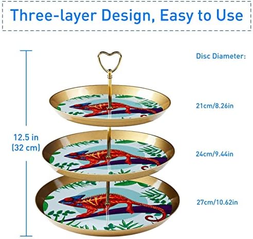 O porta -cupcakes Chameleon para pastelaria, 3 bolo de ouro de plástico de 3 camadas para mesa de sobremesa, torre de árvore