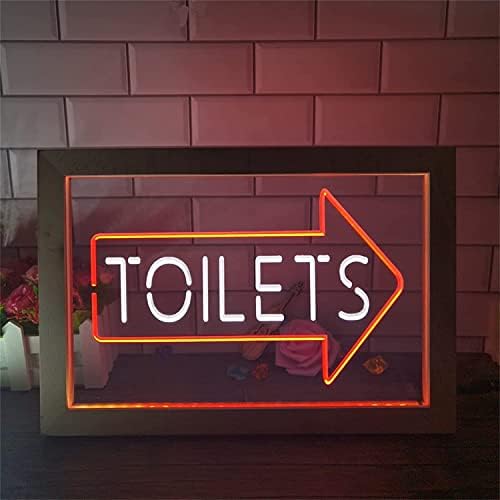DVTEL banheiros de flecha led led let, banheiro luzes de luz usb luzes neon com moldura de madeira, placa luminosa pendurada na parede,