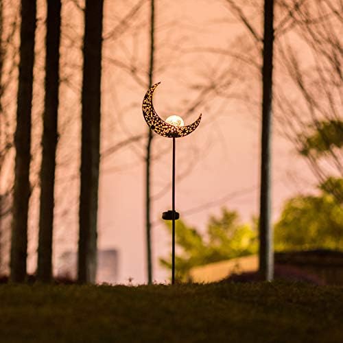 Homeimpro Garden Solar Lights Pathway ao ar livre Lua Crackle Globo Stake Luzes de metal, LED branco à prova d'água LED para gramado,