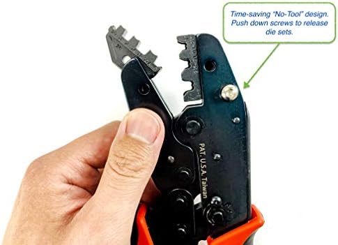 Connectorf Kit de ferramentas de crimpagem de catraca de ratchet de troca pesada de serviço pesado para cabo coaxial com stripper Crimper Cutter e 4 conjuntos de matrizes