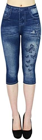 Calças Capri para mulheres Hollow Out calças impressas Elastic Jean como sete calças de cintura alta Mulheres na cintura transversal ioga