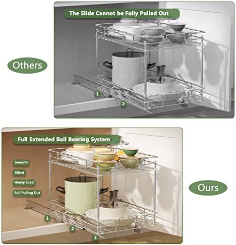 Organizador de gabinete de retirada de Roomtec 20 W x 21, organizador de armário de cozinha e armário de 2 camadas de armazenamento prateleiras sob armazenamento do armário para o cromo de cozinha