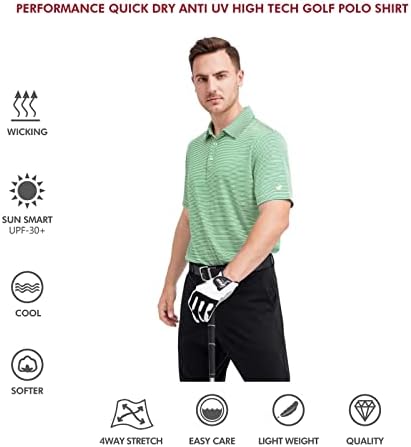 Camisas de pólo de golfe masculinas Desempenho listrado de manga curta Camisas de golfe seco para homens