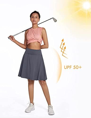 DOFAOO FEMNIã de 20 comprimento de joelho Saias de tênis atléticos Modest Long Golf Skorts com bolsos de shorts internos