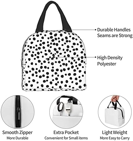 Bolsa de almoço de dot preto de polca hizuwky para adolescentes para adolescentes lanche isoláveis ​​para mulheres, adequado para sacolas de viagem para piqueniques de trabalho