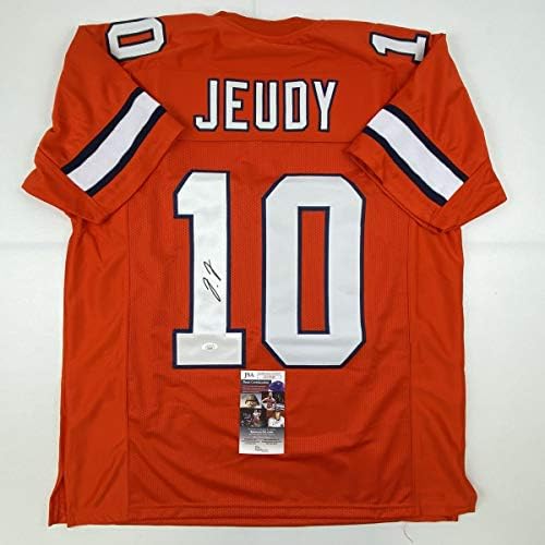 Autografado/assinado Jerry Jeudy Denver Retro Orange Football Jersey JSA COA