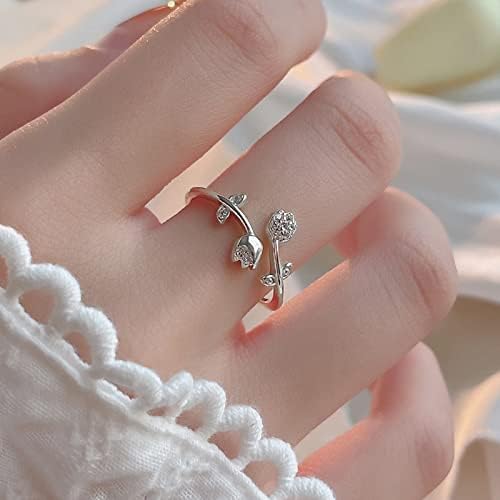 2023 Novo para minha filha Ring Silver Rose Flor Shape Ring Ring Ring Anel de rosa prateada Anel minimalista Ring Ring para seu anel de 3 peças para mulheres