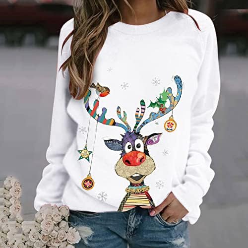 Camisas de Natal para Mulheres 2022 Moda Moda Gráfica Crewneck Swewelts Vintage Funny Funny Long Slave Cozy Tunic Tops