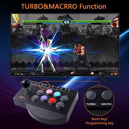 Arcade Fight Stick, Pxn Street Fighter Arcade Game lutando joystick com porto USB, com funções turbo e macro, adequadas