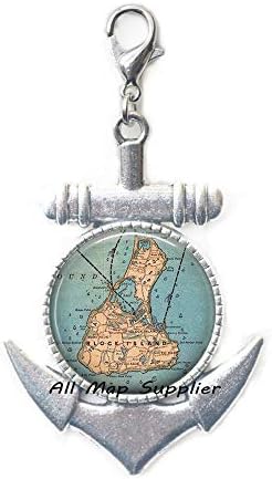 AllMapsupplier Anchor Zipper Pull, mapa da ilha de bloco âncora Pull, Block Island Anchor Zipper Pull, Block Island Mapa