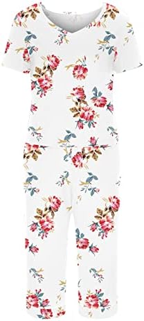 Calças femininas Conjunto de leopardo peony calças gráficas florais conjunto Capri Straight perna Summer Fall Set 2023 Roupas