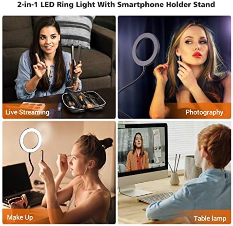 Luz de anel de dupla LED de 6 polegadas 3000-5000k 3 cores 10 níveis Brilho com suporte de telefone com tripé de mesa Dual