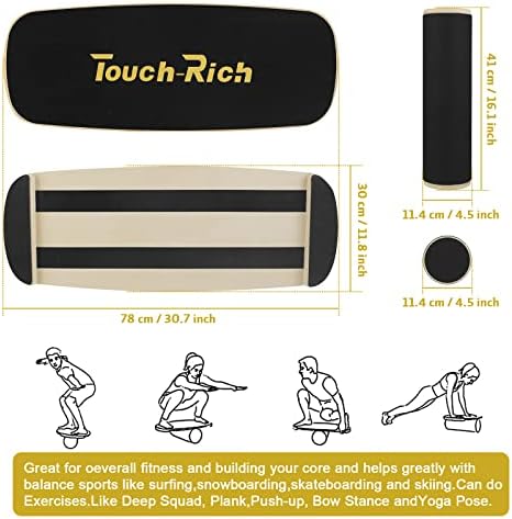 Touch Rich Wooden Surf Balance Board Sports Trainer-Board Exercício para condicionamento físico com rolo-para surf, esqui e skate-sculpt