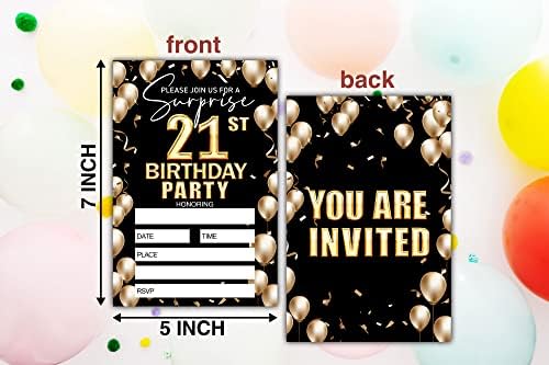 Convite de 21º aniversário - convite de aniversário preto e dourado - Idéias de convite de aniversário para meninas adolescentes