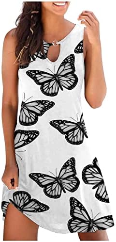 2023 Vestidos sem mangas de verão para mulheres de praia Camiseta casual T-shirt Sundress Floral Butterfly Impresso Soly