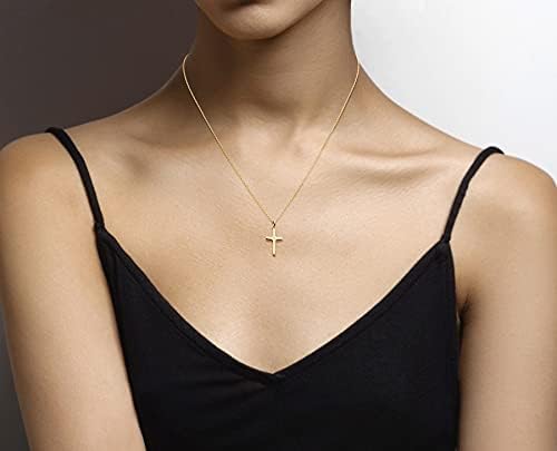 Miabella 925 Prata esterlina ou ouro amarelo de 18kt sobre colar italiano de prata para mulheres, pequeno pingente cruzado em corrente de 18 polegadas feita na Itália